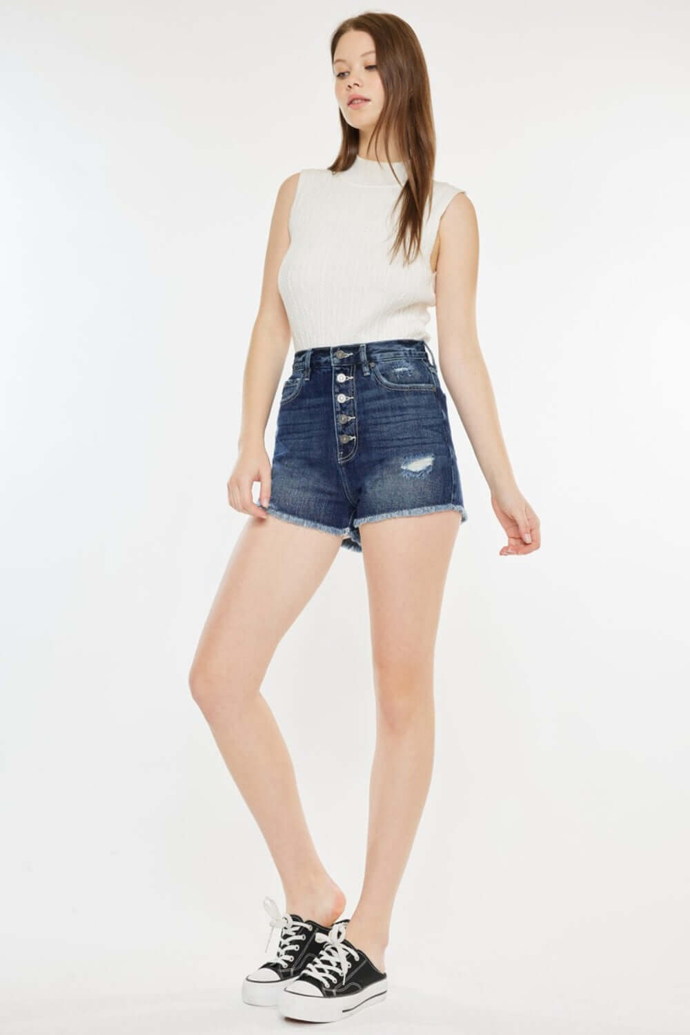 KANCAN Raw Hem Button Fly Denim Shorts at Bella Road