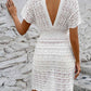 BELLA ROAD Openwork Plunge Short Sleeve Cover-Up Dress at Bella Road