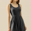 Round Neck Ruched Sleeveless Dress with Pockets | Full Size - CHARCOAL