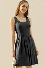 DOUBLJU Full Size Round Neck Ruched Sleeveless Dress with Pockets at Bella Road