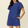 Texture Short Sleeve T-Shirt and Drawstring Shorts Set | Full Size - Royal  Blue