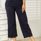 High Waist Tummy Control Judy Blue Jeans with Cropped Wide Leg in Black, Styled with White Top and Black Sandals