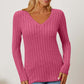 Basic Bae Ribbed V-Neck Long Sleeve T-Shirt