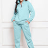 Half Zip Long Sleeve Sweatshirt and Pants Set - Light Blue