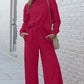 DOUBLE TAKE Full Size Textured Long Sleeve Top and Drawstring Pants Set at Bella Road