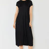 Pleated Cap Sleeve A-Line Dress - Black