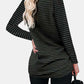 Woman wearing Bella Road round neck long sleeve t-shirt with slight stretch and pocket, black color with white stripes, back view.