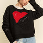 Davi & Dani Contrast Heart Dropped Shoulder Sweater, cozy black knit with red heart design, perfect for casual winter wear.