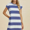 Basic Bae Full Size Striped Round Neck Cap Sleeve Mini Dress - Dusty Blue