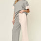 DOUBLE TAKE Full Size Texture Contrast T-Shirt and Wide Leg Pants Set at Bella Road