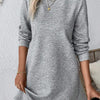 Bella Road Textured Round Neck Long Sleeve Mini Dress - Gray