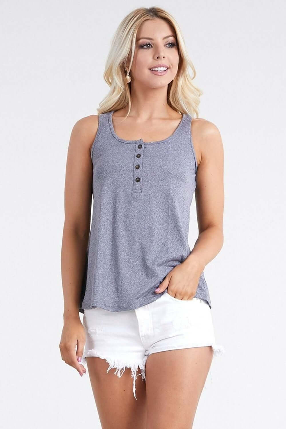 NINEXIS Square Neck Half Button Tank at Bella Road