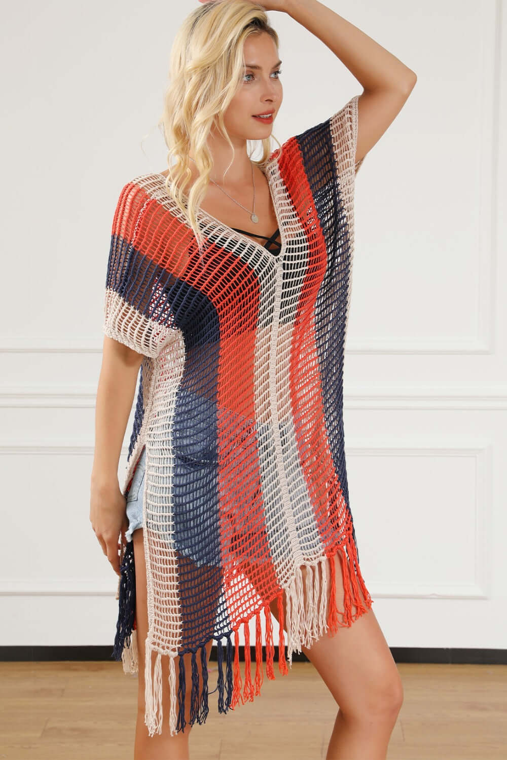 BELLA ROAD Tassel Color Block V-Neck Cover Up at Bella Road