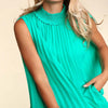 Smocked Mock Neck Pleated Sleeveless Top - Jade