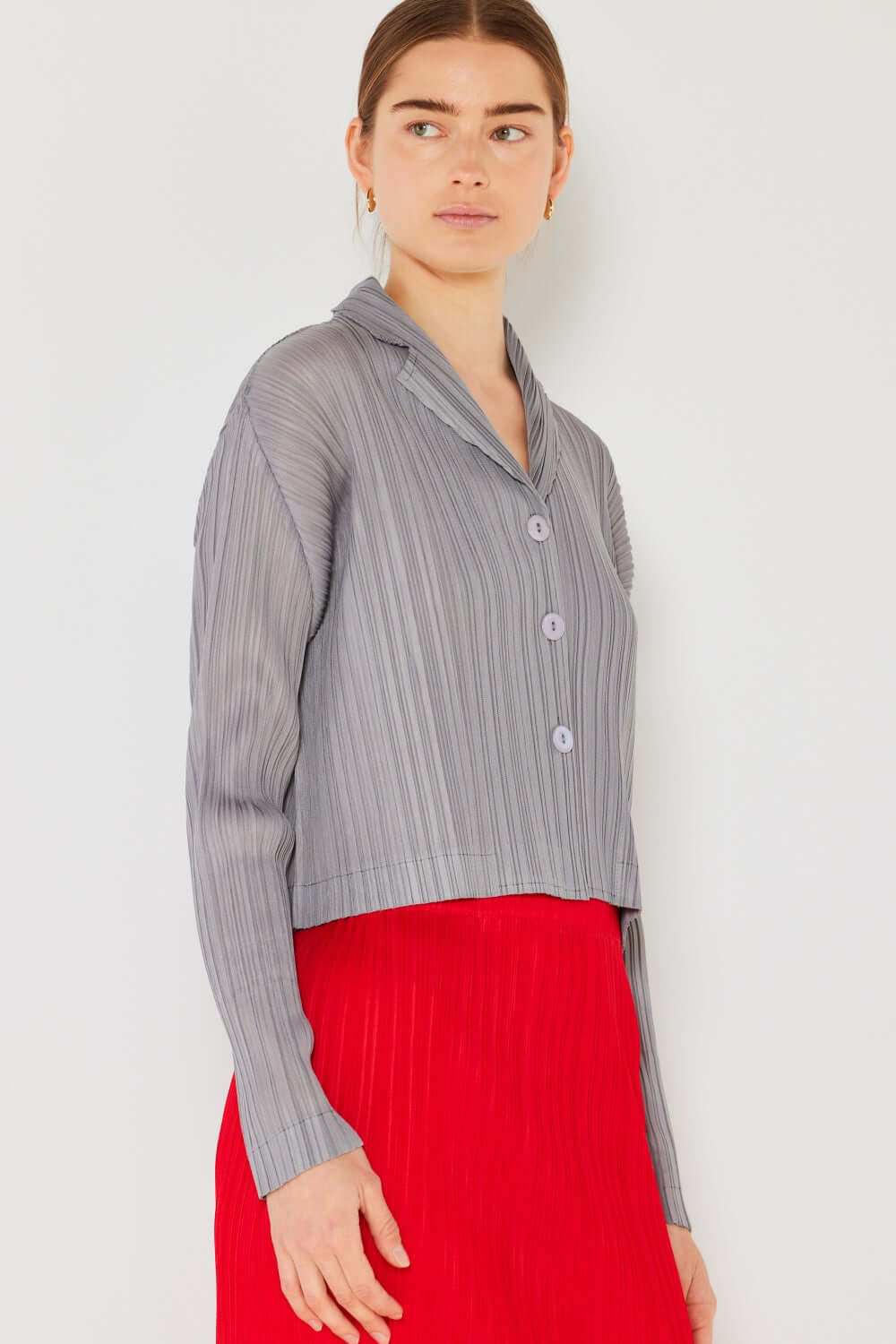 MARINA WEST SWIM Pleated Cropped Button Up Shirt at Bella Road