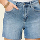 High Waist Rhinestone Decor Denim Shorts by Judy Blue Jeans - Full Size, featuring elegant rhinestone details and a flattering design.