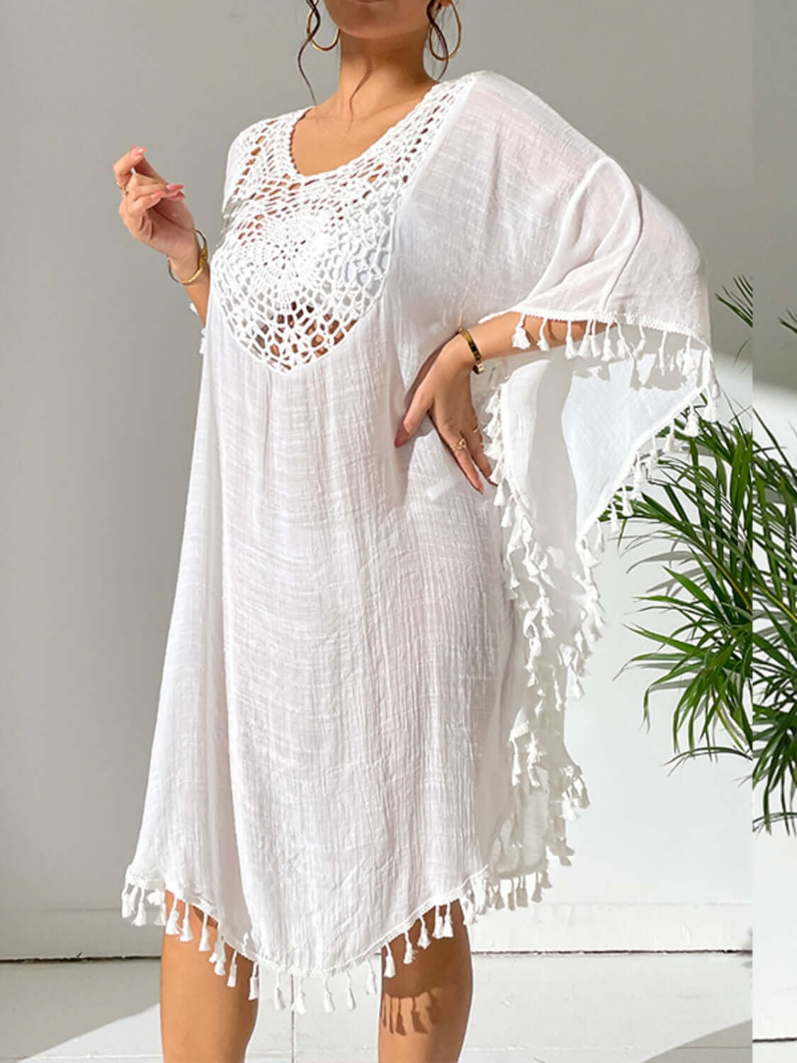 BELLA ROAD Tassel Cutout Scoop Neck Cover-Up Dress at Bella Road