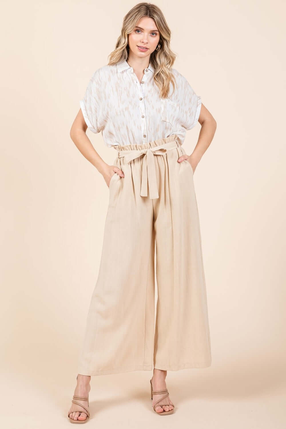 MITTOSHOP High Waist Tie Front Wide Leg Pants at Bella Road