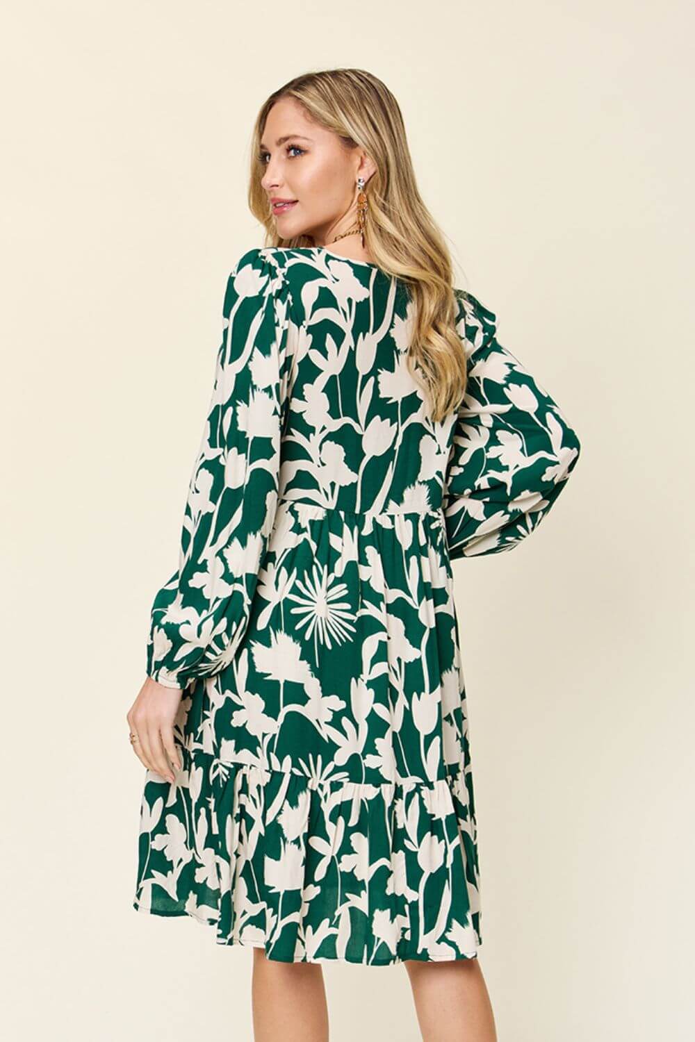 DOUBLE TAKE Full Size Printed Ruffle Hem Long Sleeve Dress at Bella Road