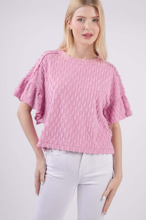 VERY J Full Size Texture Ruffle Short Sleeve Top at Bella Road