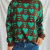 Bella Road Heart Contrast Long Sleeve Dropped Shoulder Sweater - Brown