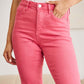 High Waist Raw Hem Pink Jeans - RFM Jeans, Comfortable Fit, Tummy Control, Unique Style