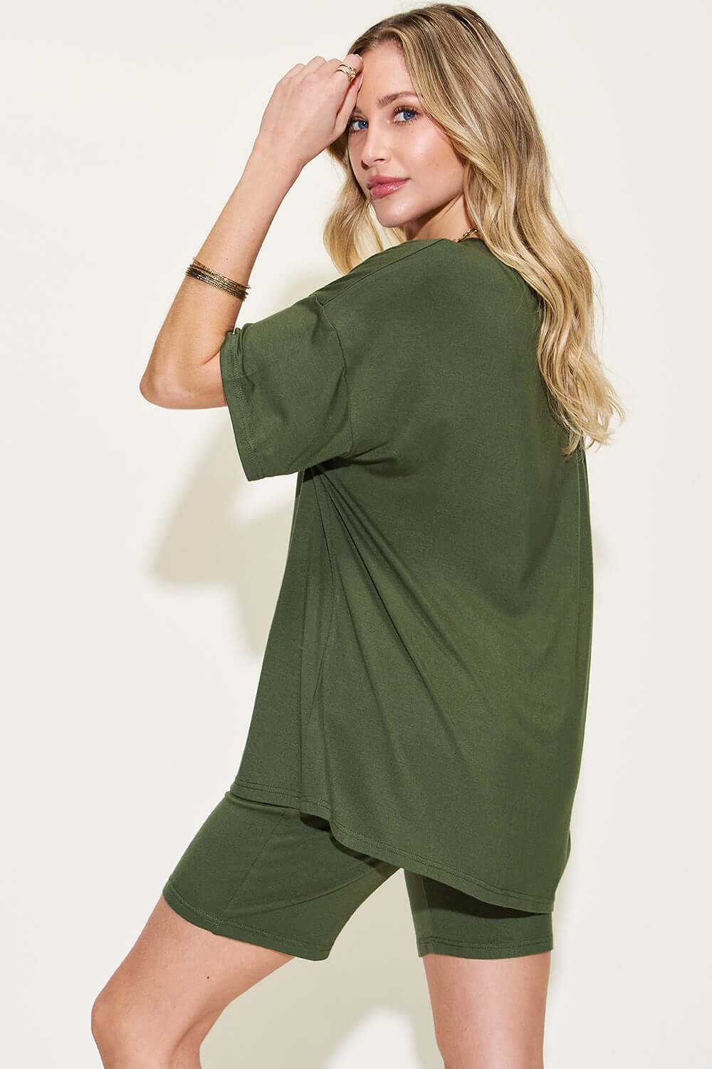 BASIC BAE Full Size V-Neck Drop Shoulder T-Shirt and Shorts Set at Bella Road