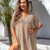 Openwork Slit Scoop Neck Cover Up - Sand