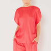 Rib Pleated Oversized Dolman Sleeve Top - Rubine Red