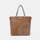 Nicole Lee USA Metallic Stitching Rhinestone Tote Bag with Embroidery in Vegan Leather