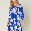 Floral Ruffle Hem Smocked Dress | Full Size - Royal  Blue