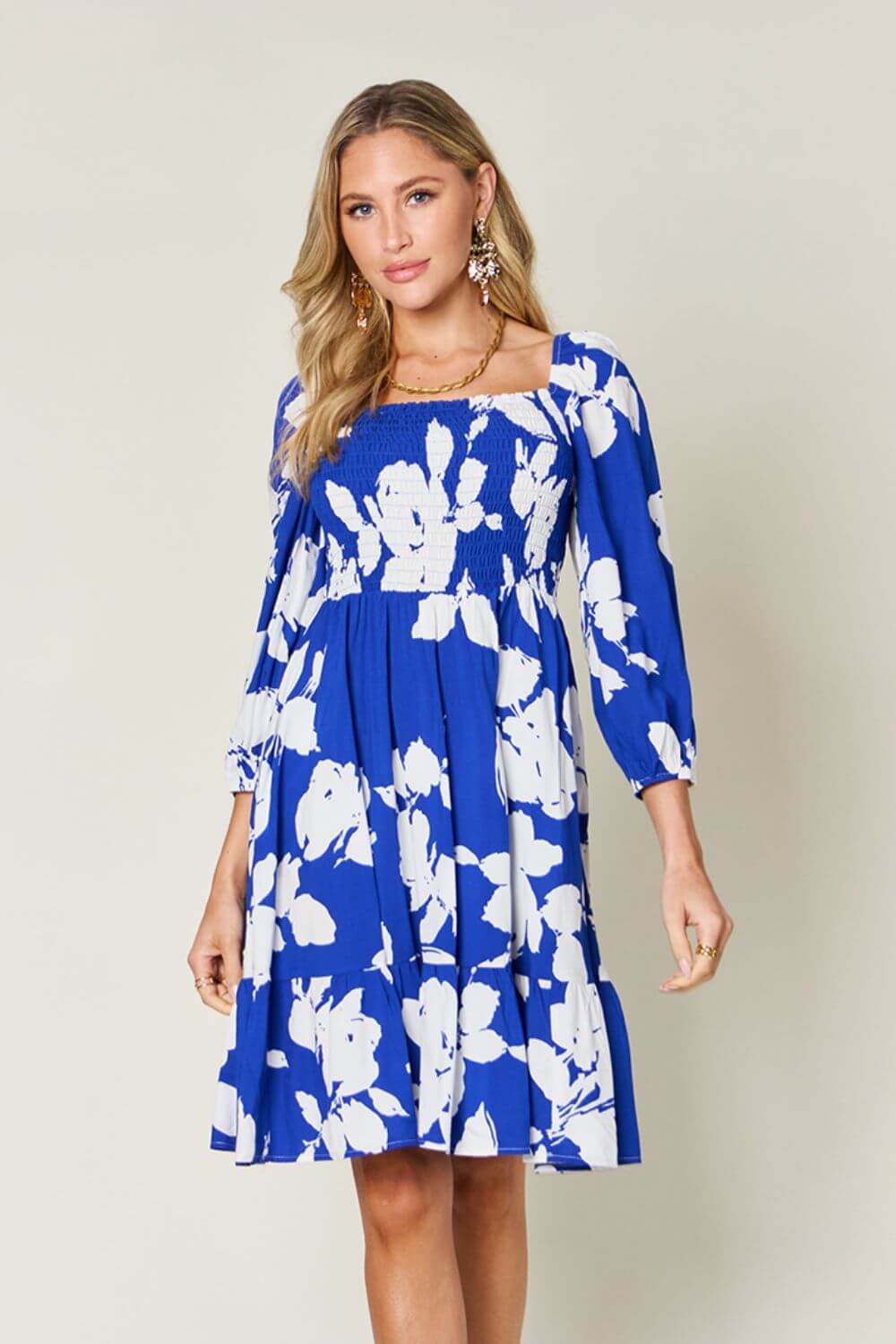 DOUBLE TAKE Full Size Floral Ruffle Hem Smocked Dress at Bella Road