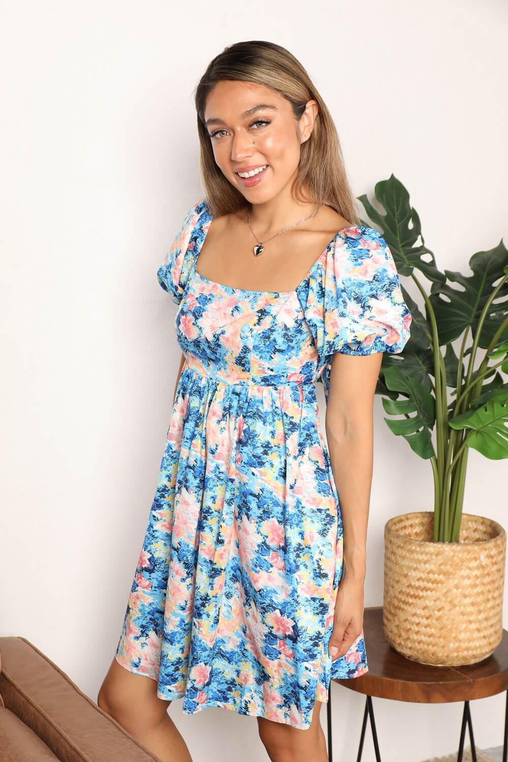 DOUBLE TAKE Floral Square Neck Puff Sleeve Dress at Bella Road