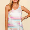 Round Neck Striped Knit Tank - Ivory/Fuchsia