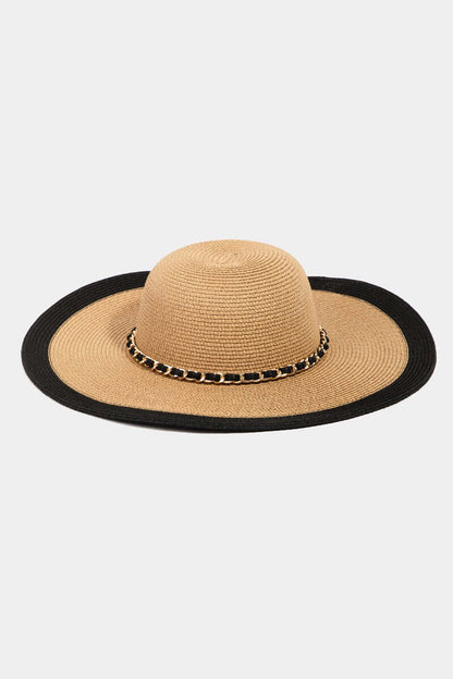 FAME Chain Black Trim Straw Hat at Bella Road