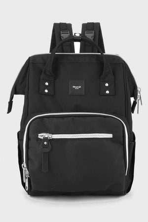 Himawari black waterproof canvas backpack with side pockets, perfect for everyday use and travel. Stylish and spacious design.