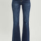 High Waist Raw Hem Flare Jeans by Risen, trendy high-rise denim with a retro-inspired flare leg and unique raw hem detailing.