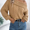 Bella Road Cable-Knit One Shoulder Long Sleeve Sweater - Camel