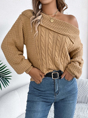 Bella Road Cable-Knit One Shoulder Long Sleeve Sweater