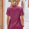 Ruched V-Neck Short Sleeve T-Shirt - Fuchsia