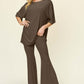 DOUBLE TAKE Full Size Round Neck Drop Shoulder T-Shirt and Flare Pants Set at Bella Road