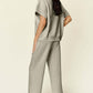 DOUBLE TAKE Full Size Texture Half Zip Short Sleeve Top and Pants Set at Bella Road