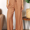 Drawstring Smocked Waist Wide Leg Pants - Camel