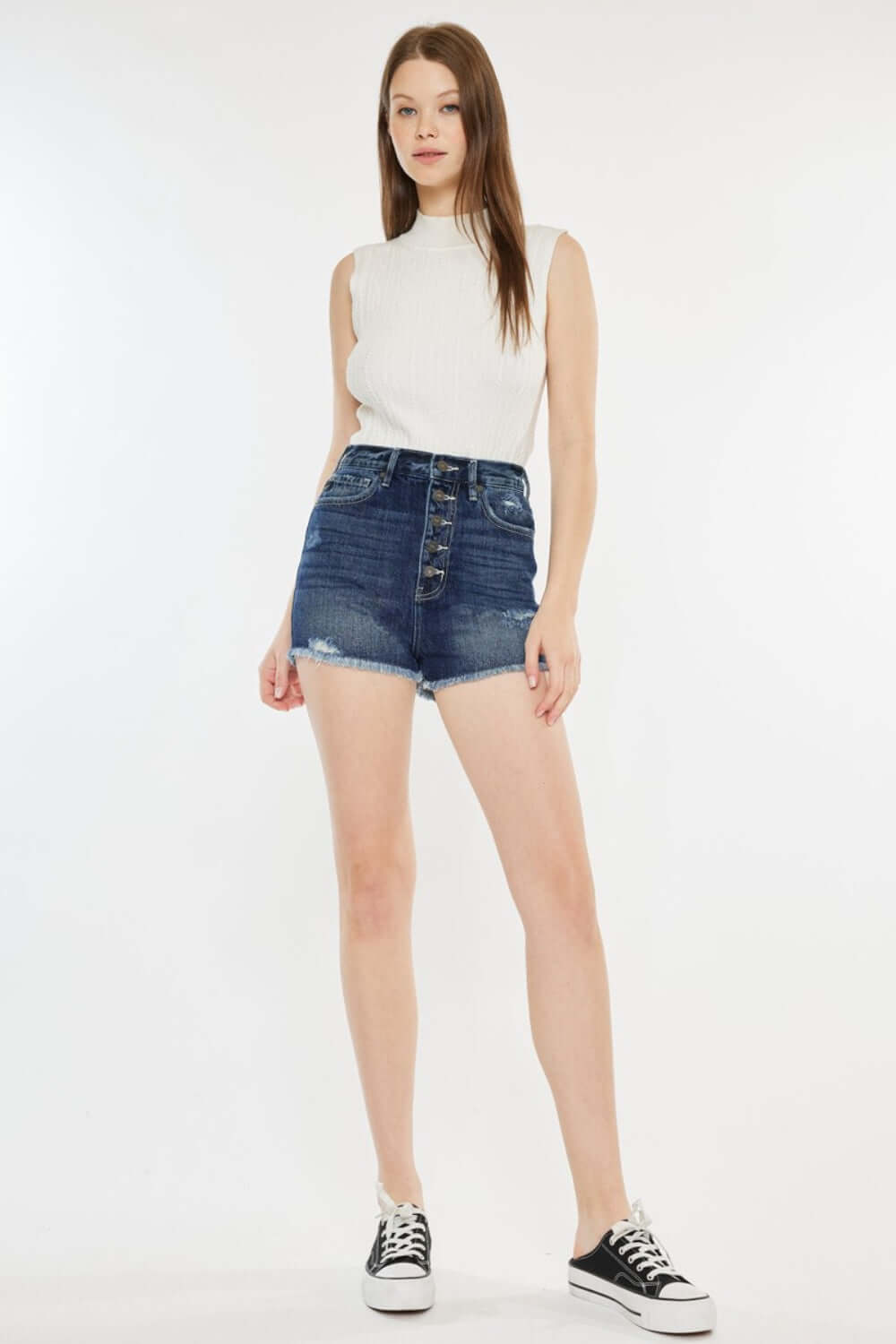 KANCAN Raw Hem Button Fly Denim Shorts at Bella Road