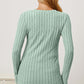 Ribbed V-Neck Long Sleeve T-Shirt