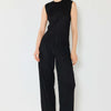 Pleated Elastic-Waist Straight Pants - Black