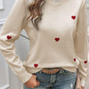 Devine Lace Detail Heart Long Sleeve Sweater - Beige