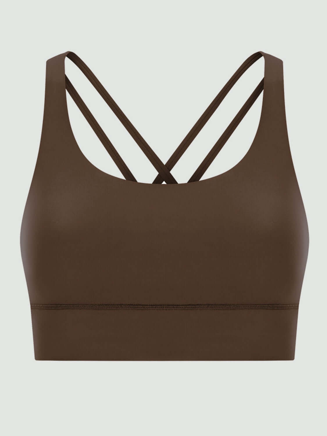 Brown crisscross scoop neck active tank, stylish and breathable for workouts, showcasing trendy design and comfort.