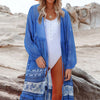 Printed Long Sleeve Tie Front Cover Up - Cobalt Blue