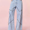 Bella Road Studded Star Straight Jeans with Pockets - Light